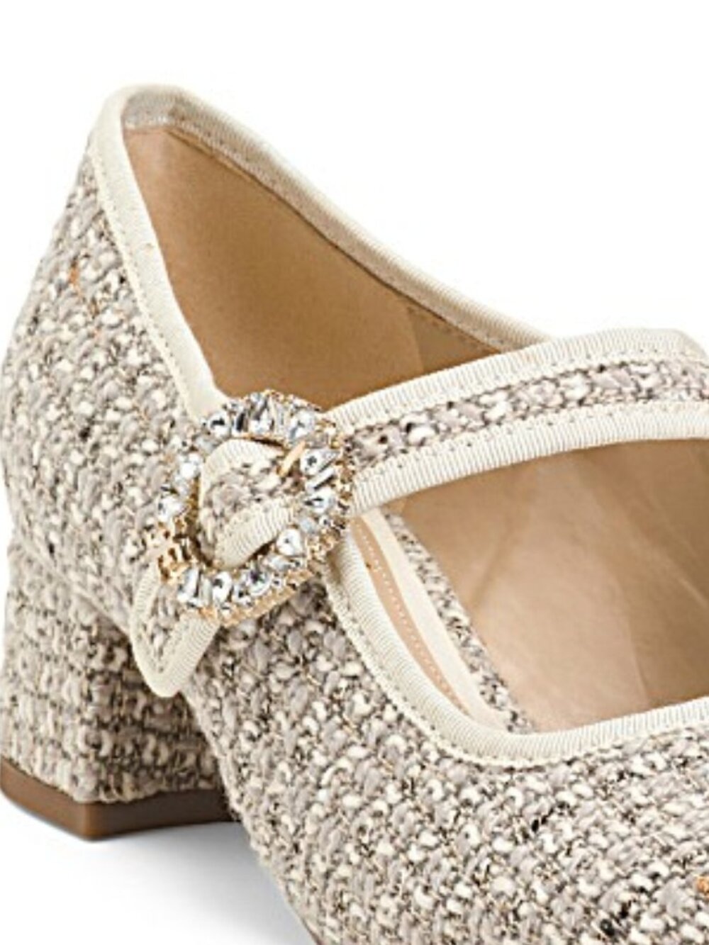 Sam Edelman Cream Tweed Mary Jane Block Heel with Jewel Buckle - Picture 4 of 4